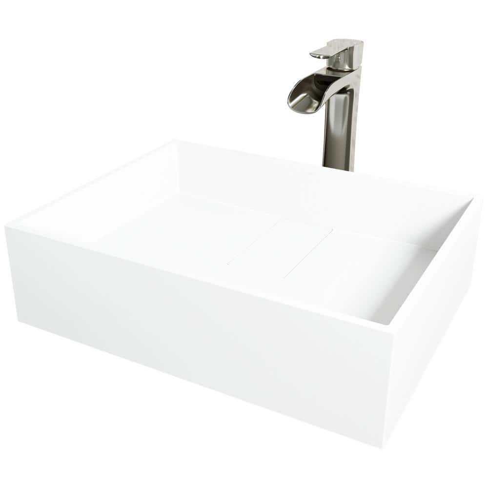 Bryant 17" White Matte Stone Vessel Sink with Waterfall Faucet