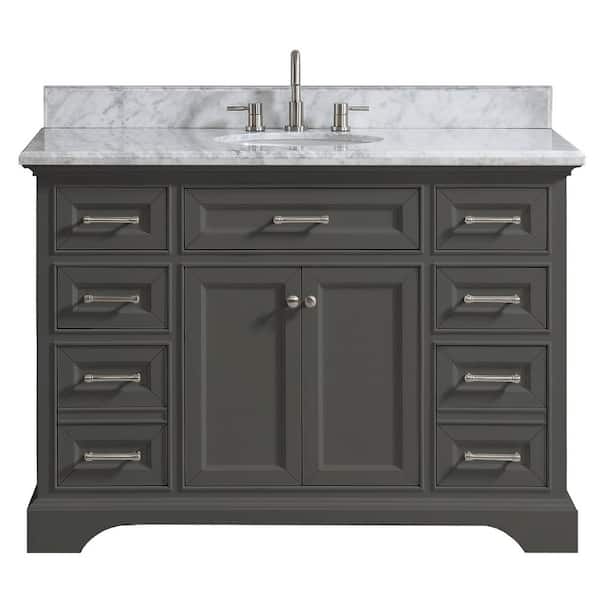 Windlowe 49 in. Single Sink Gray Bath Vanity with White Carrara Marble Top (Assembled)