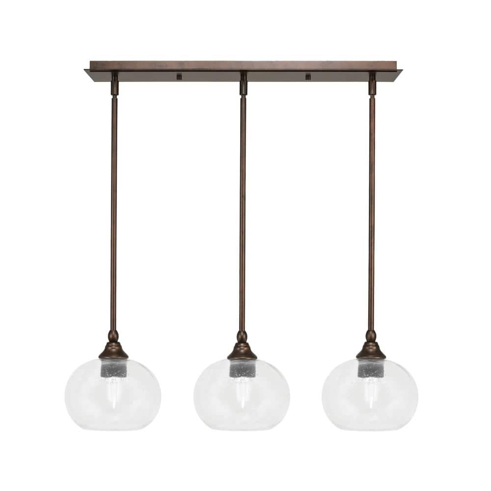 Livingston 100-Watt 3-Light Bronze Shaded Pendant Light with 7 in. Clear Bu