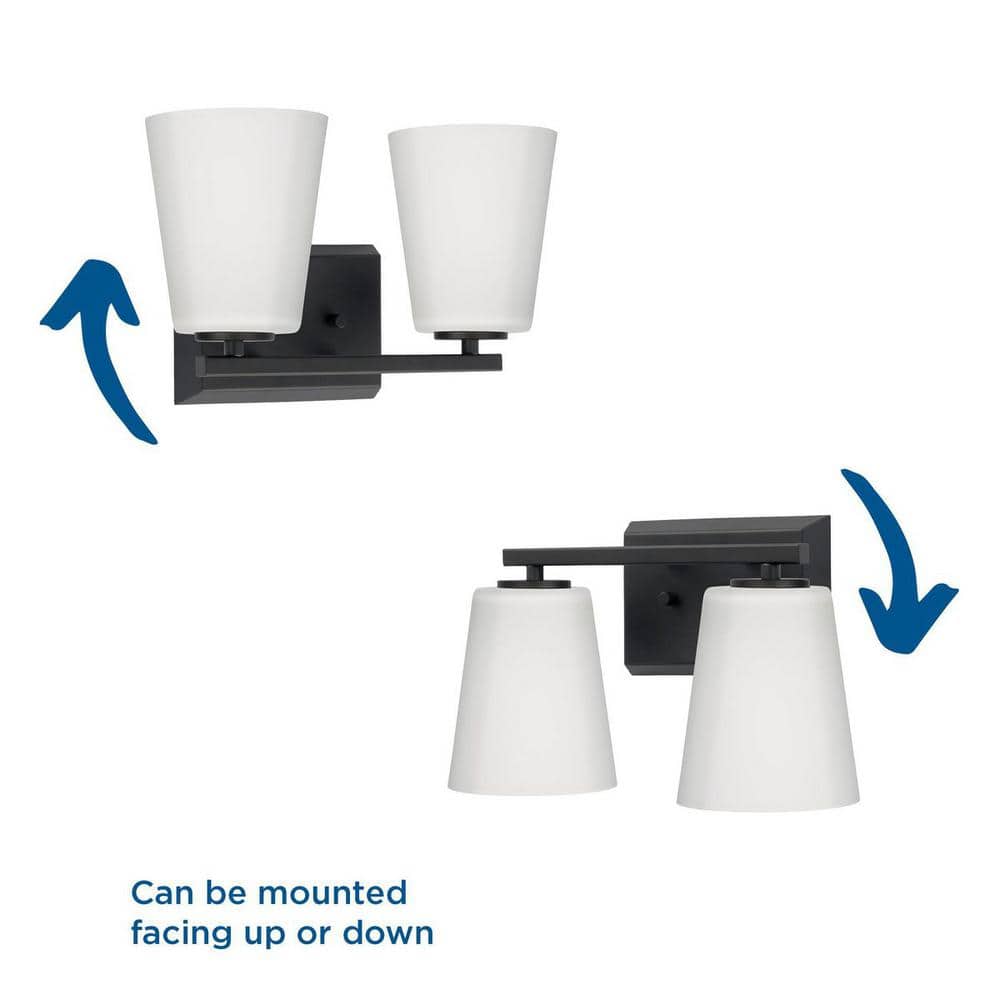 Vertex Matte Black Two-Light Bath Fixture with Etched Glass