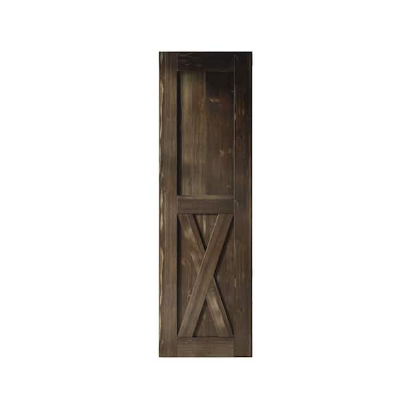 HOMACER 26 in. x 84 in. X-Frame Ebony Solid Natural Pine Wood Panel Interior Sliding Barn Door Slab with Frame