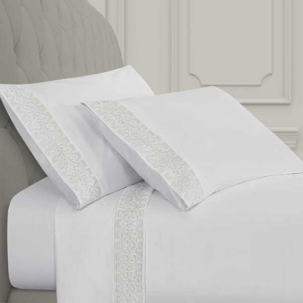 Makayla 4-Pieces White Cotton California King Sheet Set
