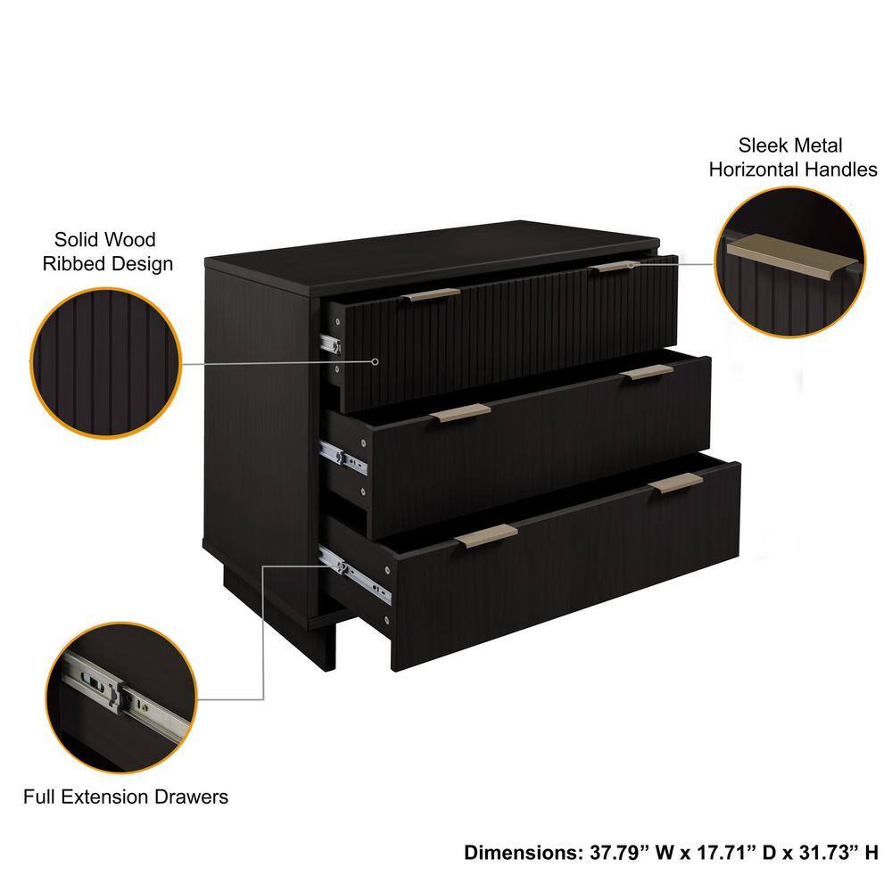 Granville Black Glam Horizontal Dresser with Soft Close Drawer