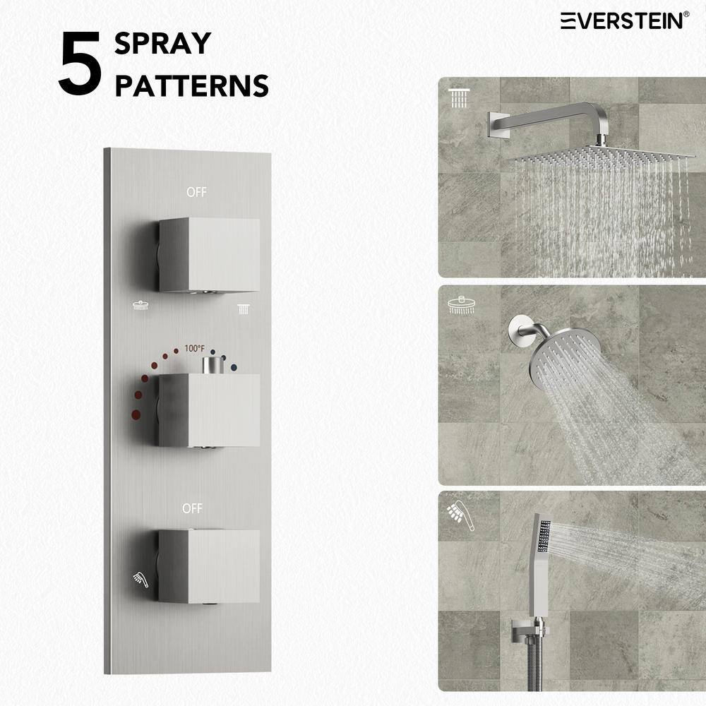 Brushed Nickel Dual Shower System with Handheld Spray and Thermostatic Valve