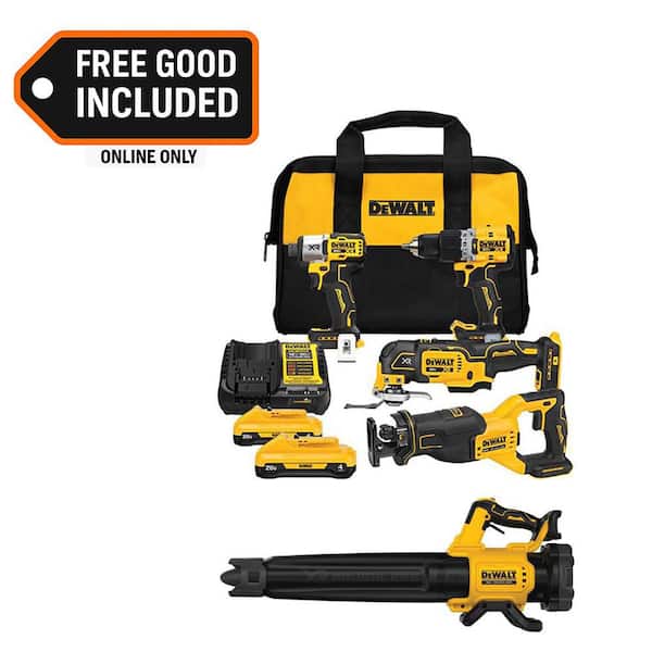 20V Max Lithium-Ion Cordless 4-Tool Combo Kit and Brushless Cordless Handheld Blower with (2) 4 Ah Batteries and Charger
