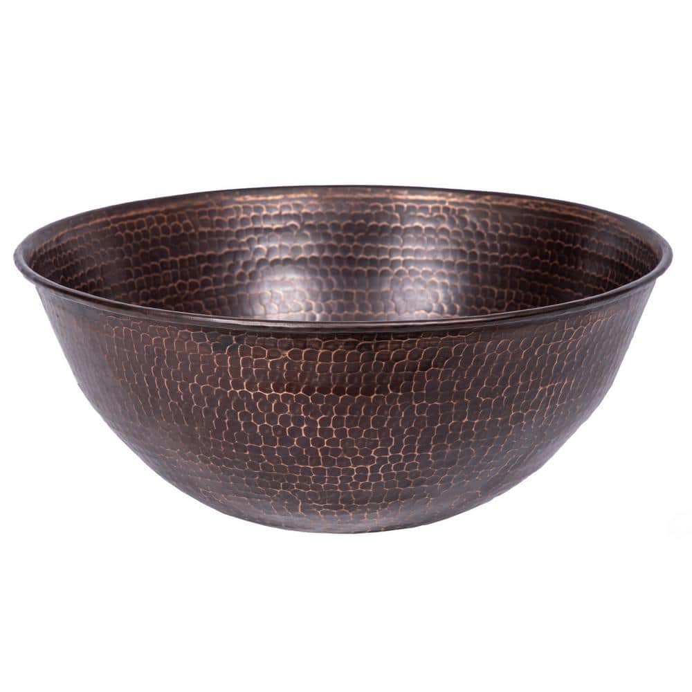 Antique Dark Copper Hand Hammered Vessel Sink, 14-inch