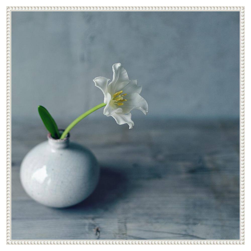 White Flower in Vase Framed Canvas Wall Art