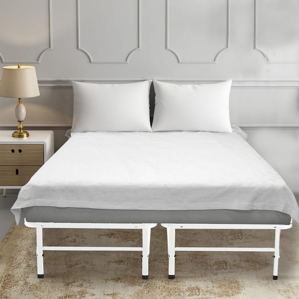 MAYKOOSH White Metal Frame Full Platform Bed with Foldable Frame and Mattress Foundation