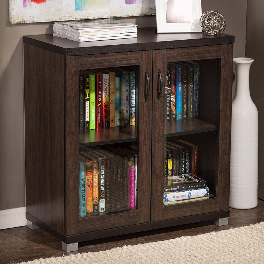 Zentra Dark Brown Glass Door Sideboard Storage Cabinet