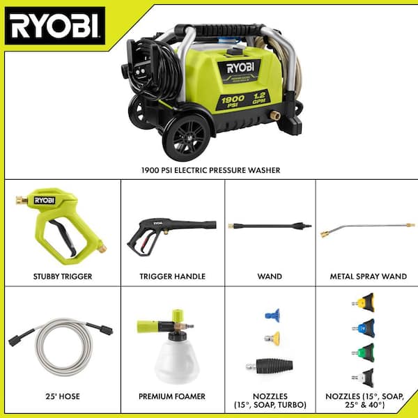 1900 PSI 1.2 GPM Cold Water Wheeled Corded Electric Pressure Washer with Premium Foam Blaster & Automotive Accessory Kit