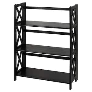 38 in. Black Wood 3-shelf Etagere Bookcase with Open Back