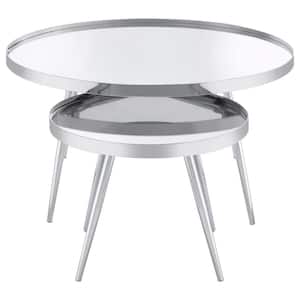 Kaelyn 2-Piece 35.75 in. Chrome Round Glass Top Nesting Coffee Table