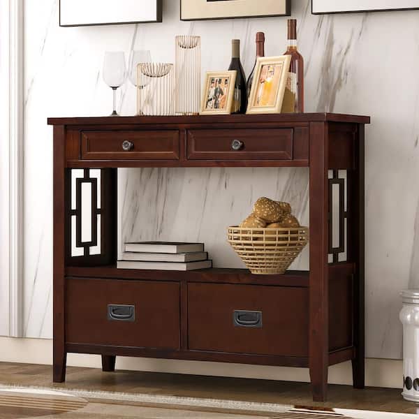 Magic Home 36 in.Espresso Console Wood Table with Drawers