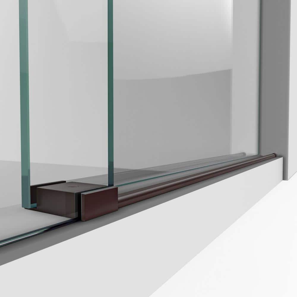Enigma-XO 55-59" Frameless Sliding Shower Door with Polished Stainless Steel Hardware