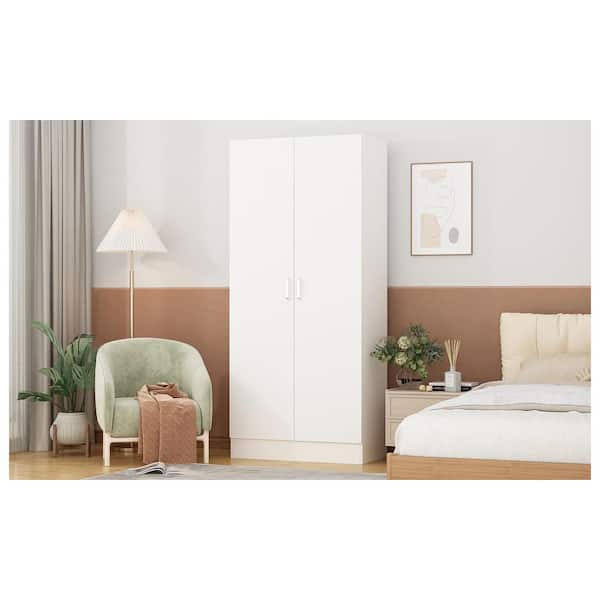 FUFU&GAGA White Engineered Wood 31.5 in. Wardrobe Armoire with