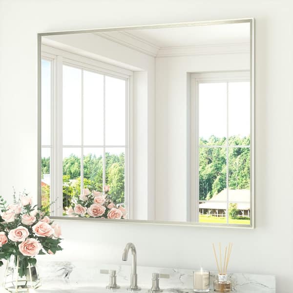 42 in. W x 36 in. H Rectangle Aluminum Framed Wall Bathroom Vanity Mirror in Brushed Nickel