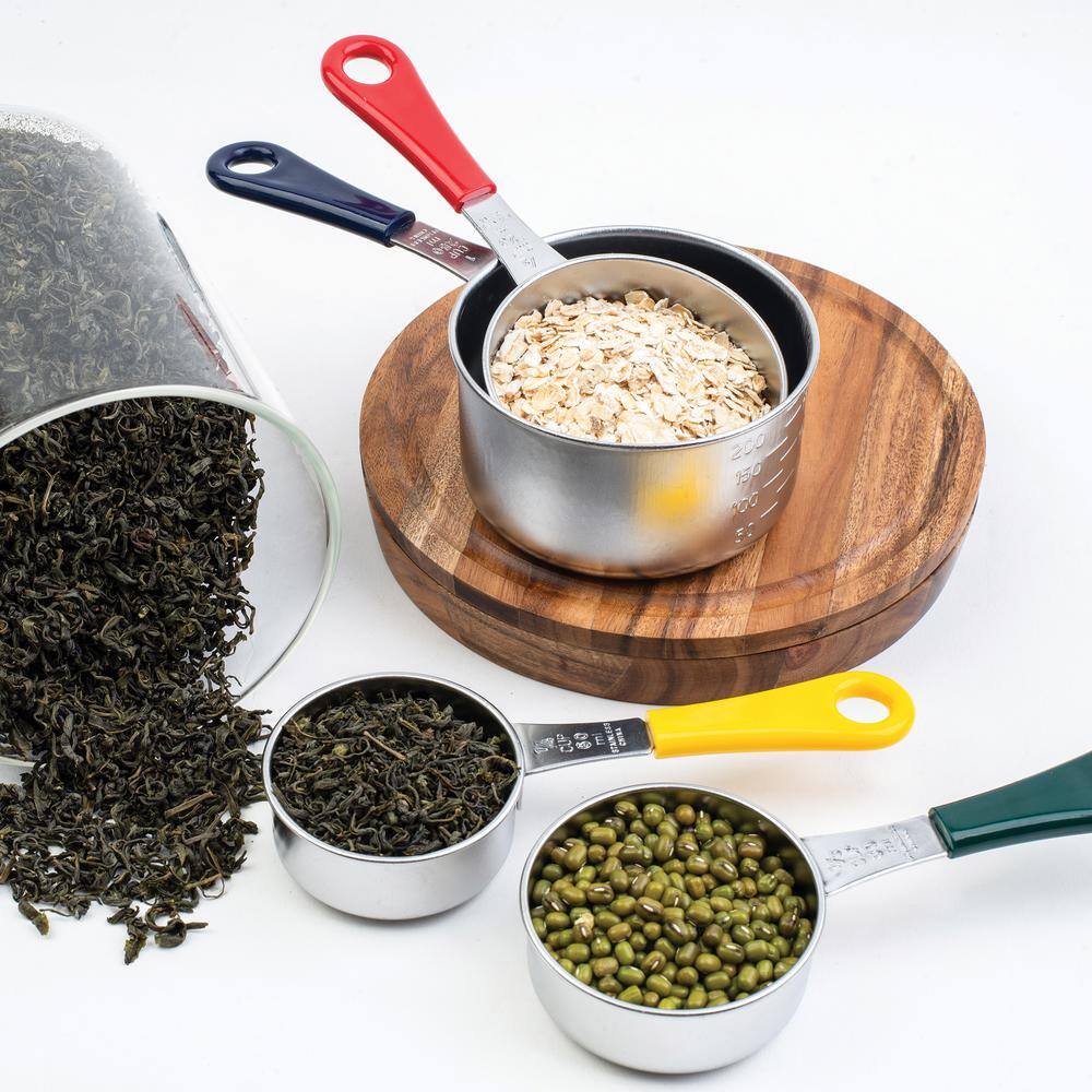 Color-Coded Stainless Steel Measuring Cup Set with Engraved Measurements