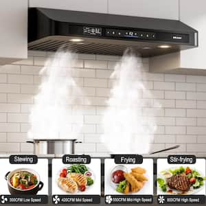 36 in. 900CFM Ducted Under Cabinet Range Hood in Black Stainless Steel with Filter and LED Lights