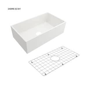 33 in. Farmhouse/Apron-Front Single Bowl White Fireclay Kitchen Sink with Bottom Grid