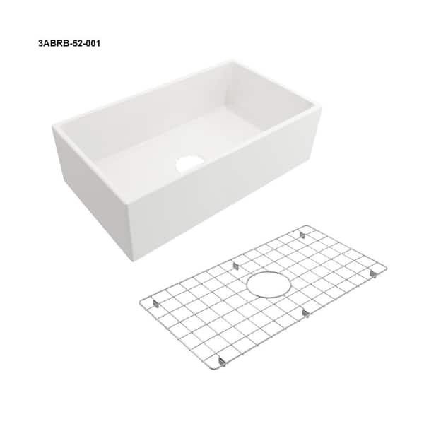 Glacier Bay 33 in. Farmhouse/Apron-Front Single Bowl White Fireclay Kitchen Sink with Bottom Grid