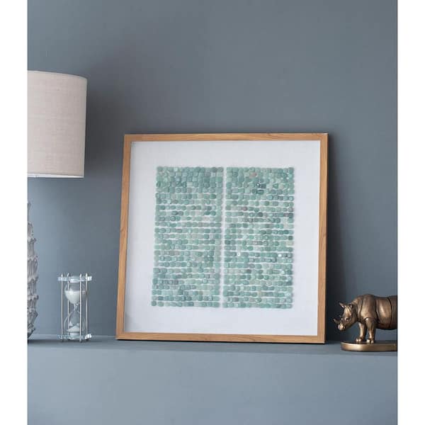 23.6 in. x 23.6 in. x 1.2 in. Set of 2-Elos Green Stone Square Shadow Boxes with Natural Wood Framed Wall Art