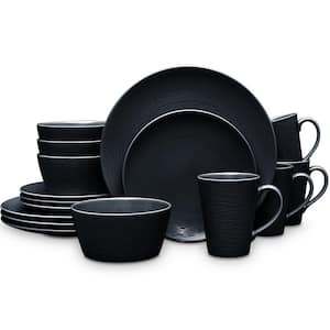 Colorscapes Black-on-Black Swirl 16-Piece (Black) Porcelain Coupe Dinnerware Set, Service for 4