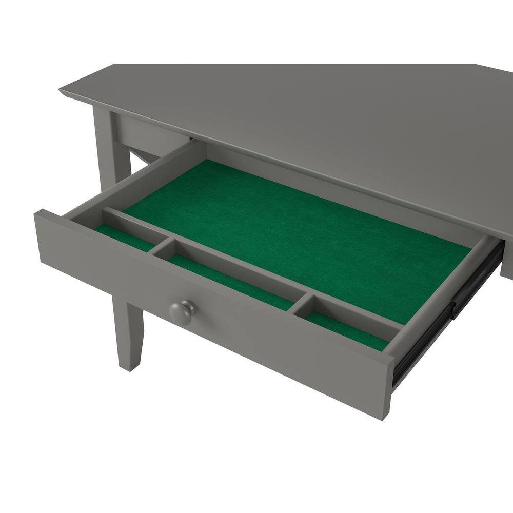 Gray Solid Wood Desk with Drawer and Charging Station