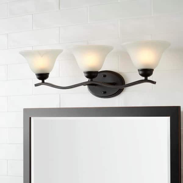 Hampton Bay Andenne 26.3 in. 3-Light Transitional Bronze Bathroom Vanity Light Fixture with Marbleized Glass Shades