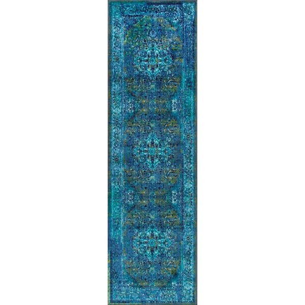nuLOOM Reiko Vintage Persian Blue 3 ft. x 9 ft. Runner Rug