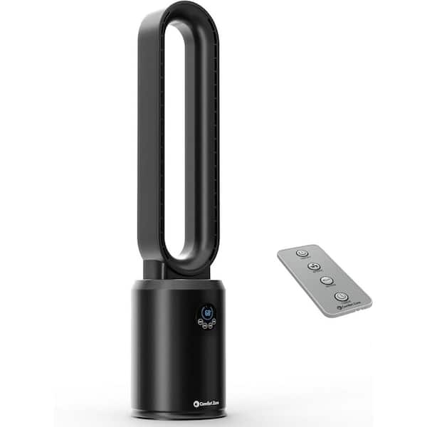 8.66 in. Diameter, 40 in. Tall 3 Speed Bladeless Tower Fan with Oscillation, Timer, and Remote Control in Black