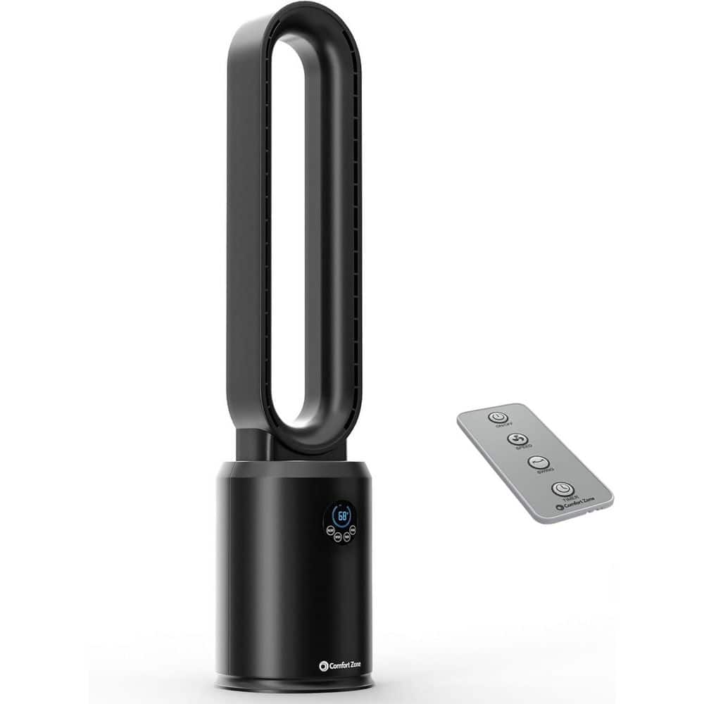 8.66 in. diameter, 40 in. tall 3 speed bladeless tower fan with oscillation, timer, and remote control in black