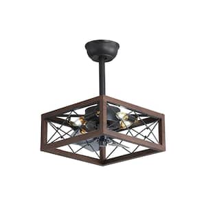 18 in. W Indoor Black Caged and Ceiling Fan 6-Speed Reversible Motor Brown with Remote Control