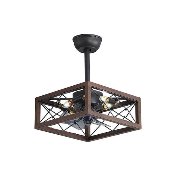 Jushua 18 in. W Indoor Black Caged and Ceiling Fan 6-Speed Reversible Motor Brown with Remote Control