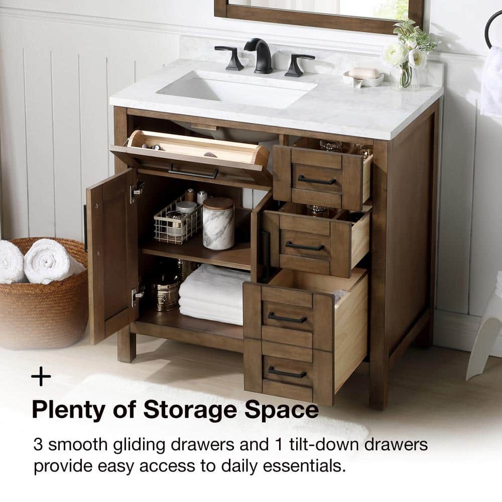 Almond Latte Freestanding Bathroom Vanity with Marble Top