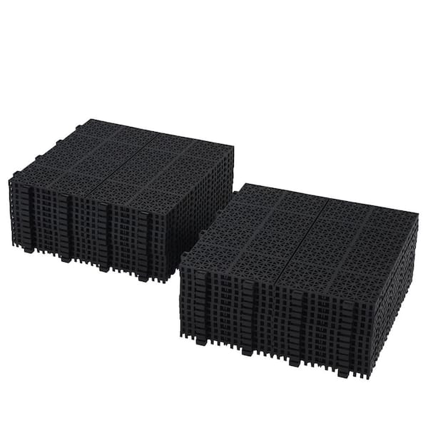 LIVIZA 1 ft. x 1 ft. Anti-Slip Plastic Deck Tile in Black (24-Piece), Rosette Pattern
