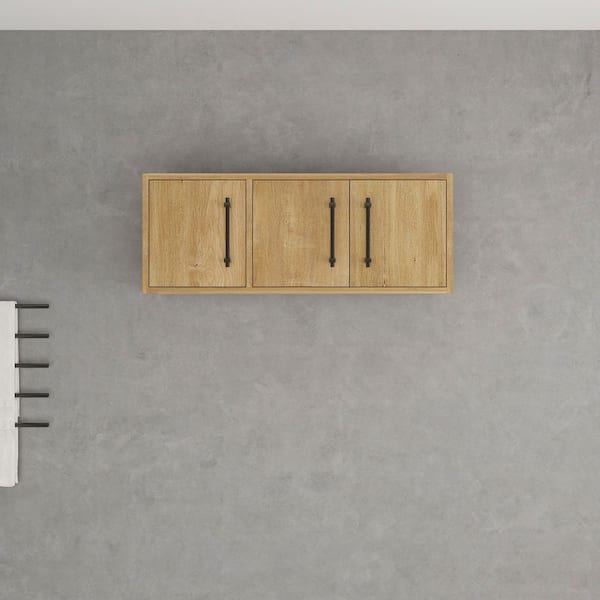 Victoria 35.6 in. W x 11.8 in. D x 13.78 in. H Brown Plywood Wall Overhead Floating Linen Cabinet in Oak