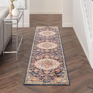 Passion Navy Multicolor 2 ft. x 10 ft. Persian Medallion Transitional Kitchen Runner Area Rug