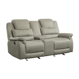 74 in. Pillow Top Arm Microfiber Rectangle Manual Glider Loveseat Recliner Sofa in. Gray