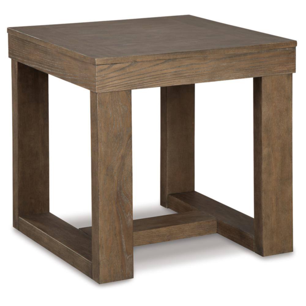 Contemporary Plank-Effect Square End Table in Textured Grayish Brown