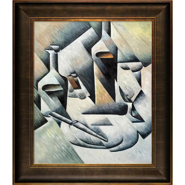 LA PASTICHE Bottles and Knife by Juan Gris Veine D'Or Bronze Scoop Framed Abstract Oil Painting Art Print 26.5 in. x 30.5 in.