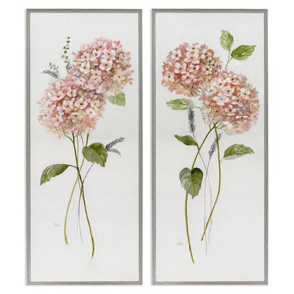 Pink Hydrangea Sprigs by Nan 2 Piece Gray Framed Nature Giclee Art Print 30 in. x 13 in.