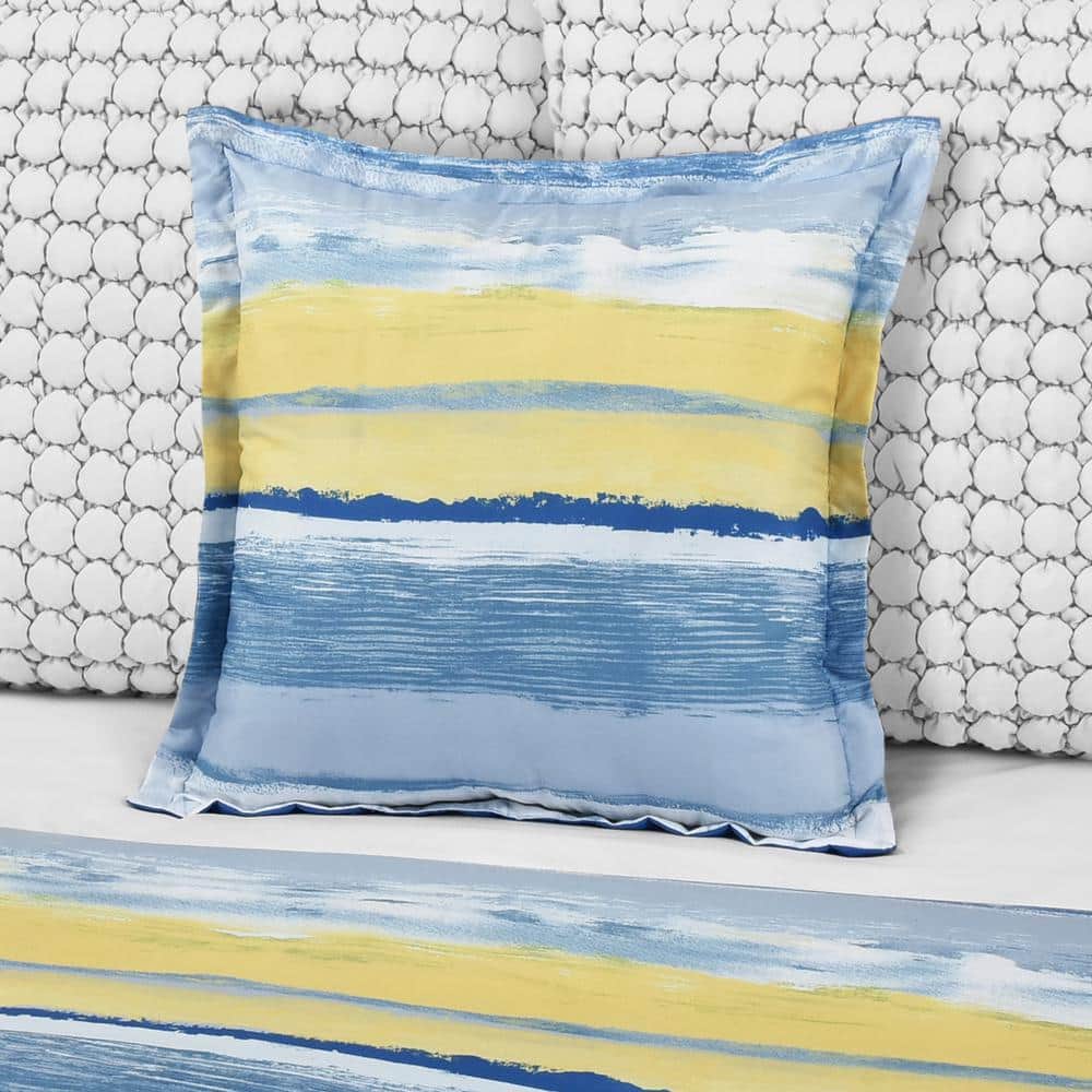 Seaside Blue and Yellow Striped Square Throw Pillow Set