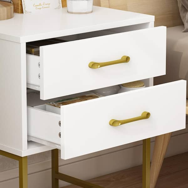 FUFU&GAGA 2-Drawer White Nightstands with Metal Legs and Open Shelf, Side Table  Bedside Table 15.7 in. D x 19.6 in. W x 21.6 in. H KF210123-04-xin - The  Home Depot