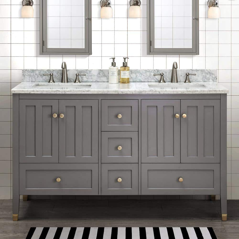 Sunjoy Sedna Gray 60 In W X 2205 In D X 3575 In H Shaker Style Bathroom Vanity With Marble Vanity Top And Double Basin B301008400 The Home Depot