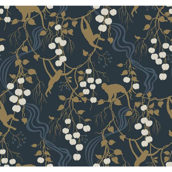 A-Street Prints Linden Navy Jungle Canopy Wallpaper Sample