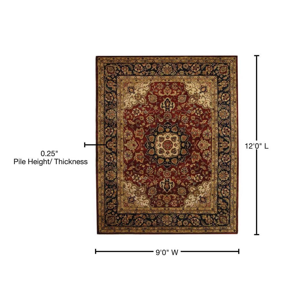 Elegant Burgundy & Navy Hand-Tufted Wool Area Rug, 9' x 12'