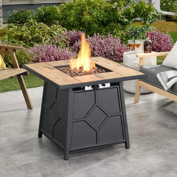 Deswan Auxence 30 In X 25 Square Magnesium Oxide Black Outdoor Propane Gas Fire Pit Table, Small Outdoor Fire Pit Propane