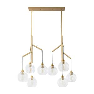 Alma Modern 8-Light Brass Glass Globe Branch Pendant Chandelier for Living Room, Dining Room or Foyer