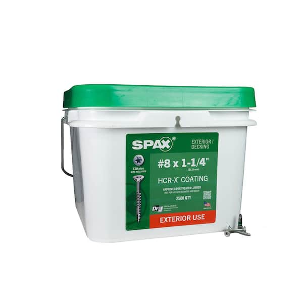 SPAX #8 x 1-1/4 in. Exterior Flat Head Deck Wood Screws Construction Torx T-Star Plus (2500 Each) Bulk Pail Bit Included