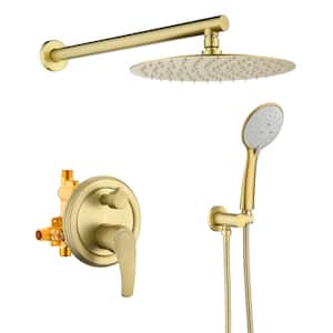 Dowell 5-Spray 10 in. Shower Head Wall Mount Fixed and Handheld Shower Head 2.5 GPM in Brushed Gold